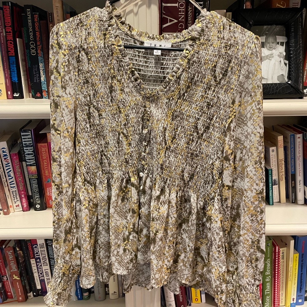 THML Metallic Smocked Snakeskin Blouse